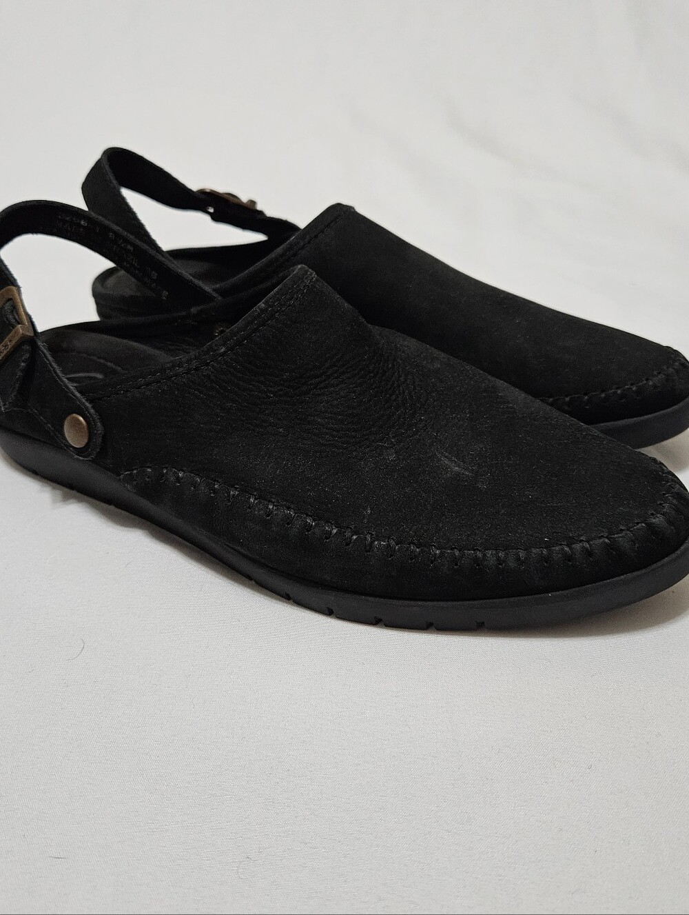 Clarks Black Suede Leather Women's Size 8.5 Slip Ons Clogs Mules Wedge Slingback